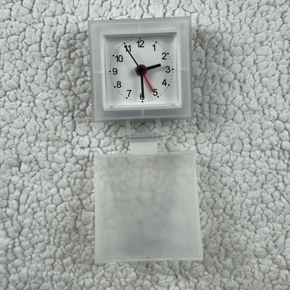 Vintage Translucent Frosted Plastic Folding Travel Alarm Clock Square Minimalist